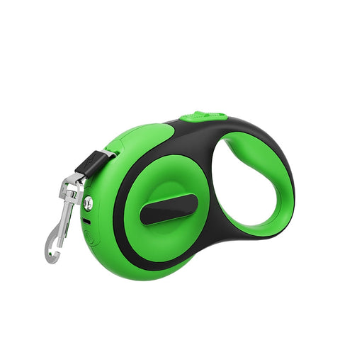 Gramophone Retractable Dog Leash With Light - Green