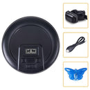 The components of the package: transmitter, receiver, strap, power cable, butterfly shaped static tester.