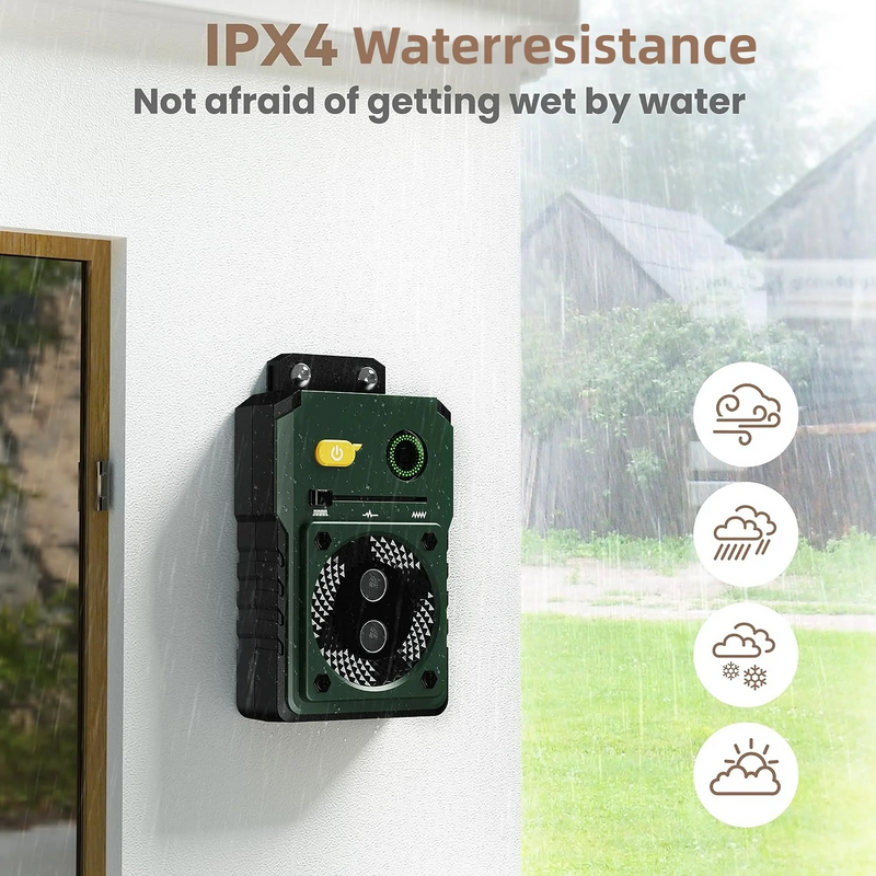 Ultrasonic anti-bark device showcasing IPX4 Water resistance 