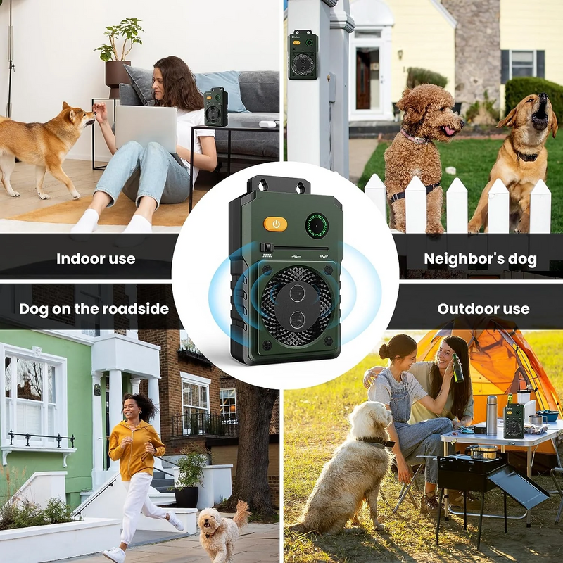 Ultrasonic Anti-Barking Device, highlighting its durable construction and versatile usage for both indoor and outdoor settings