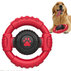 Ultra Durable Steering Wheel Dog Toy with black and red color scheme - Built for aggressive chewers with a steering wheel design