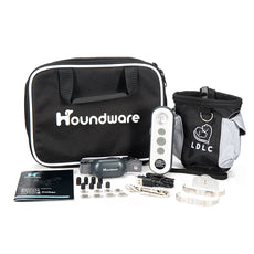 Houndware HW777 Combo Whistle & Treat Bag, featuring a black treat bag with multiple compartments and an attached training whistle