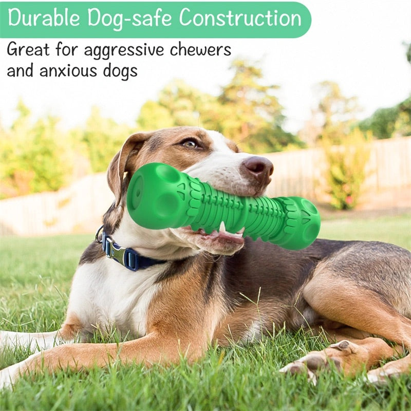 dog agressively biting durable rubber dog squeaky toy