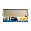 Components of the Pet Stop Solar Powered Kit, including the solar panel, transmitter, collar, and user manual for a complete containment system.